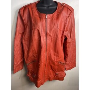 Roaman's Womens Plus Size 20W Brick Genuine Leather CLassy A-Line Jacket